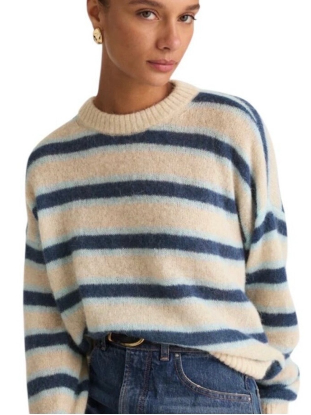 Madewell Alpaca Blend Sweater SZ XS Striped Boxy Preppy Oversized Fuzzy